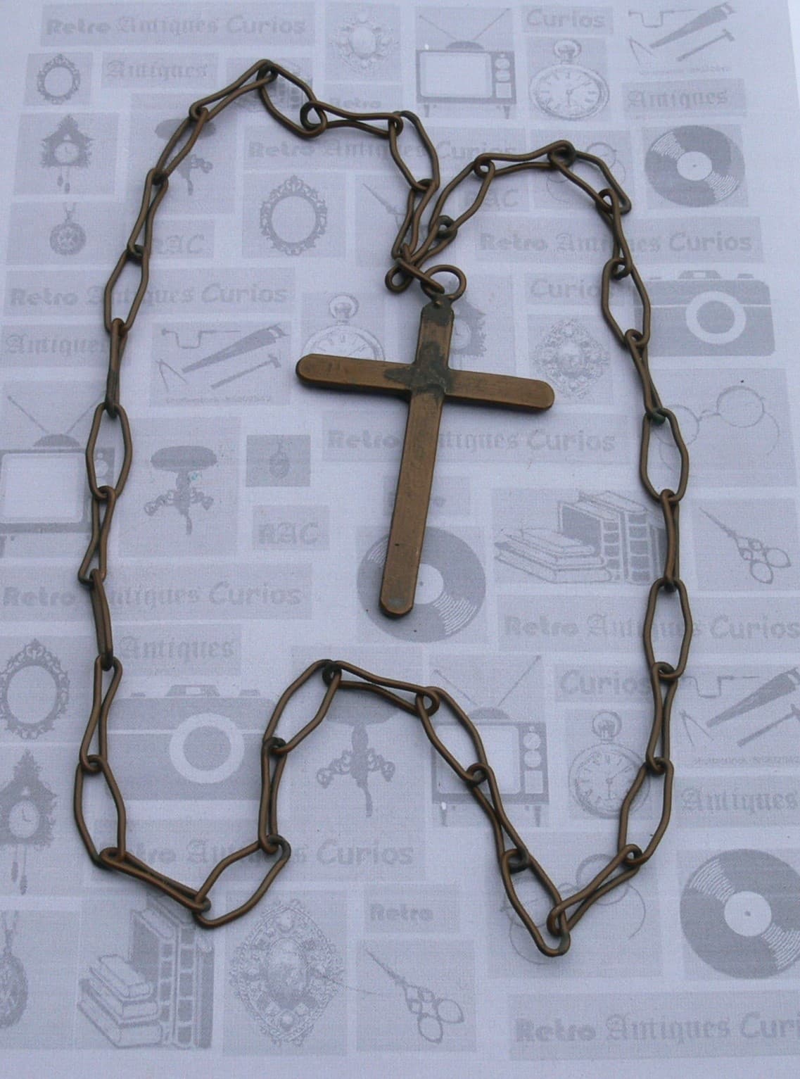 Vintage Handmade Copper Cross And Chain